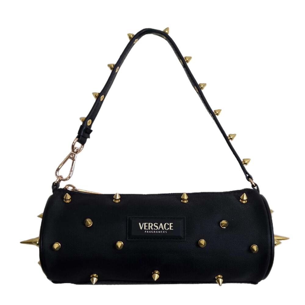 Custom Versace Fragrances Black and Gold Cylindrical  Spiked Shoulder Bag